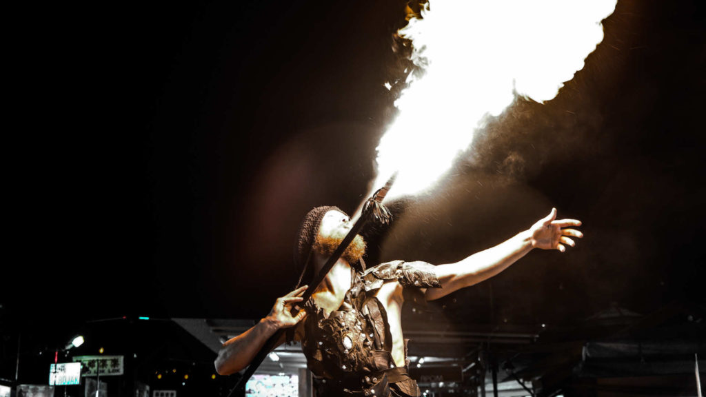 A man breathing fire with a dagger demonstrating the need for Film Production Safety | FILMD